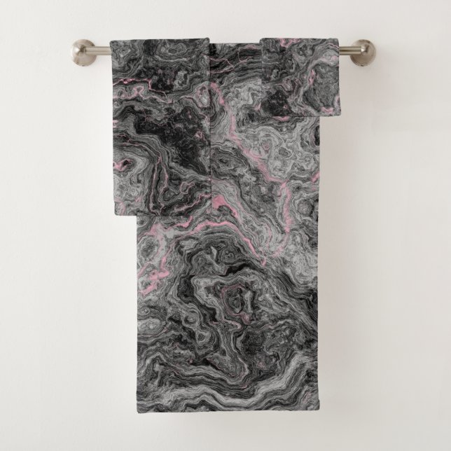 Conjunto De Toalhas Abstrato de mármore preto, rosa e Cinza (Insitu)