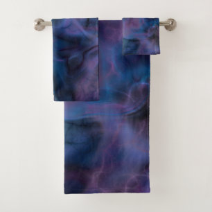 Conjunto De Toalhas abstrato de mármore roxo e azul