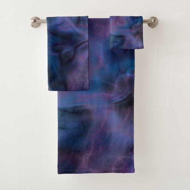 Conjunto De Toalhas abstrato de mármore roxo e azul (Insitu)