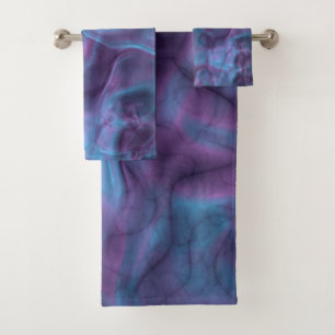 Conjunto De Toalhas abstrato de mármore roxo e azul