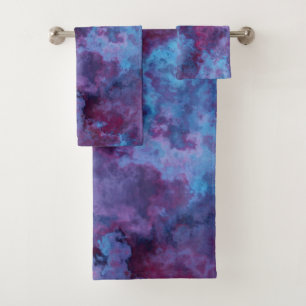 Conjunto De Toalhas abstrato de mármore roxo e azul-turquesa
