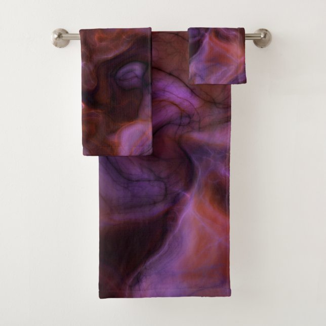 Conjunto De Toalhas abstrato de mármore roxo e laranja (Insitu)