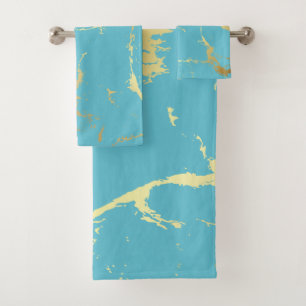 Conjunto De Toalhas Abstrato de pintura em acrílico de mármore Dourado