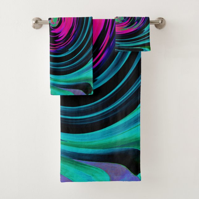 Conjunto De Toalhas Abstrato de preto e turquesa Dramático (Insitu)