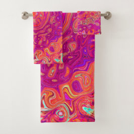 Conjunto De Toalhas Abstrato de Retro Coral e espiral de mármore roxo