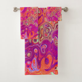 Conjunto De Toalhas Abstrato de Retro Coral e espiral de mármore roxo