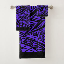 Conjunto De Toalhas Abstrato de Tribal Negro E Roxo
