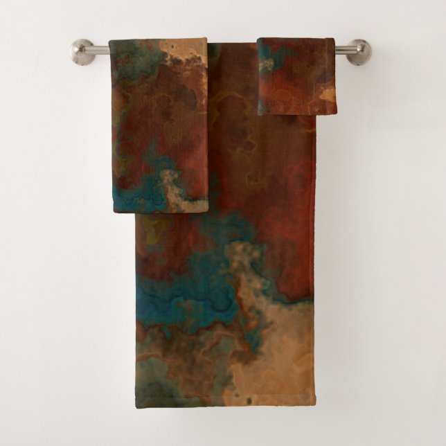Conjunto De Toalhas Abstrato de Turiquesa e Mármaco (Insitu)