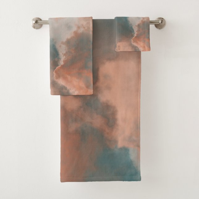 Conjunto De Toalhas Abstrato de Turquesa e de Pêssego (Insitu)