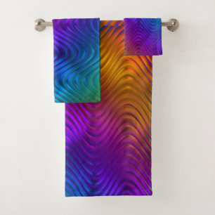 Conjunto De Toalhas Abstrato Digital Waves Acid Design Psicodélico