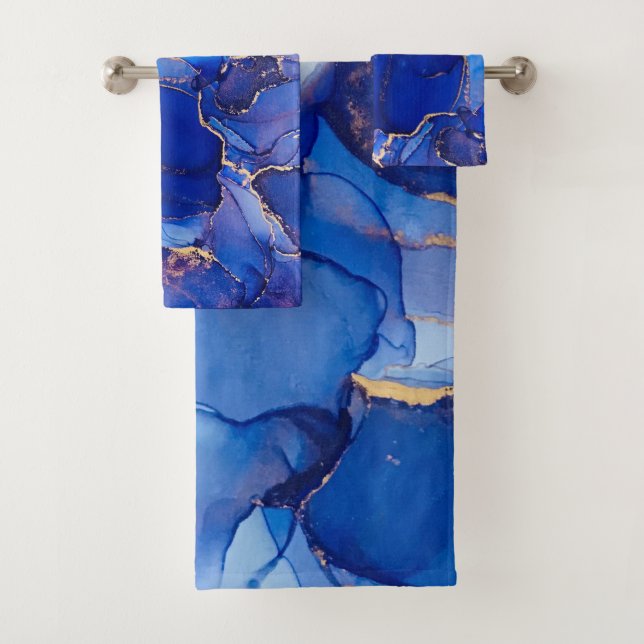 Conjunto De Toalhas Abstrato Dourado azul  (Insitu)