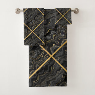 CONJUNTO DE TOALHAS ABSTRATO DOURADO NEGRO 2 BATH TOWEL SET