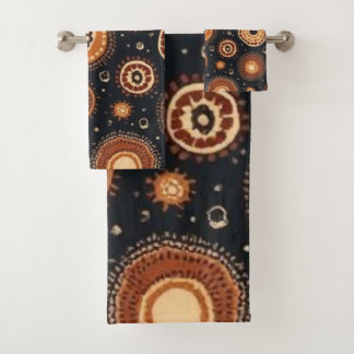 Conjunto De Toalhas Abstrato em Preto, Marrons e Ferrugem