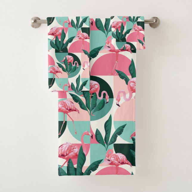 Conjunto De Toalhas Abstrato Flamingos (Insitu)