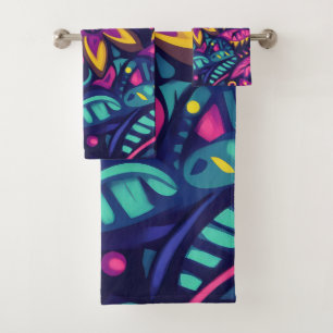 Conjunto De Toalhas Abstrato Floral Boho colorido 17