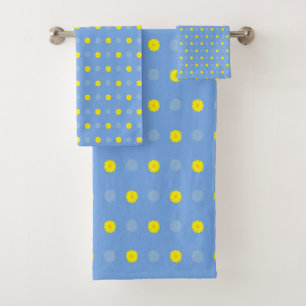 Conjunto De Toalhas Abstrato Floral de Gerberas Amarelo no Azul Bebê