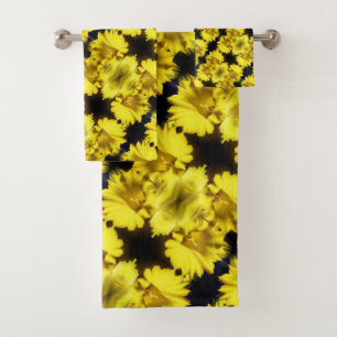 Conjunto De Toalhas Abstrato Floral do centro Daffodil amarelo