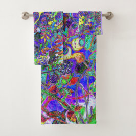 Conjunto De Toalhas abstrato floral vibrante 1