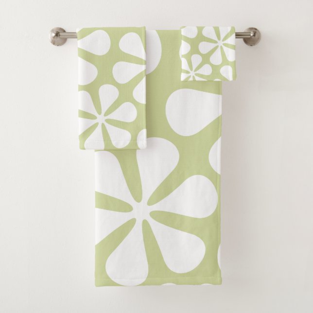 Conjunto De Toalhas Abstrato Flores brancas no Limão (Insitu)