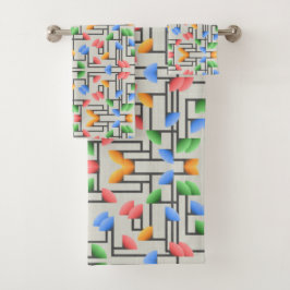 Conjunto De Toalhas Abstrato geométrico, Azul, Dourado, Coral, Verde