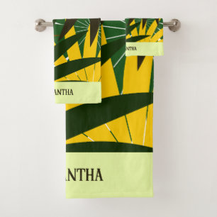 Conjunto De Toalhas Abstrato Geométrico de Creme Amarelo Verde