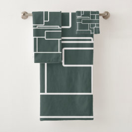 Conjunto De Toalhas Abstrato Geométrico Moderno Verde e Branco