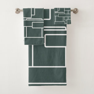 Conjunto De Toalhas Abstrato Geométrico Moderno Verde e Branco