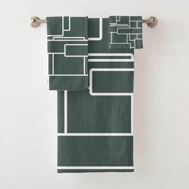 Conjunto De Toalhas Abstrato Geométrico Moderno Verde e Branco (Insitu)