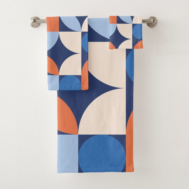 Conjunto De Toalhas Abstrato Geométrico Padrão Laranja Azul (Insitu)