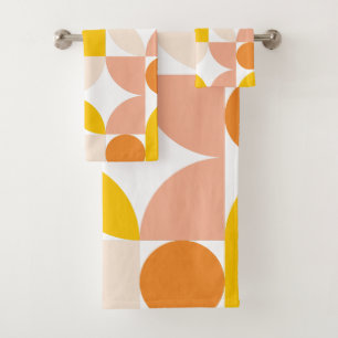 Conjunto De Toalhas Abstrato Geométrico Peach Orange Yellow