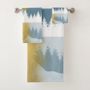 Conjunto De Toalhas Abstrato Landscape Ouro Winter Sunset Sunrise