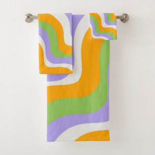 Conjunto De Toalhas Abstrato Laranja Verde Roxo-Roxo-Roxo Negrito