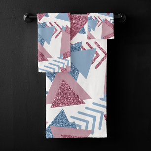 Conjunto De Toalhas abstrato lunar 80s Rosa Máscara Dusty e Azul