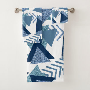 Conjunto De Toalhas abstrato Luxe dos anos 80 Turquesa e formas azui