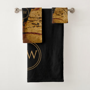 Conjunto De Toalhas Abstrato Luz De Cobre E Monograma Preto