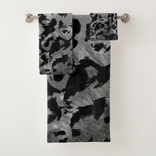 Conjunto De Toalhas Abstrato Magia - Preto Prateado