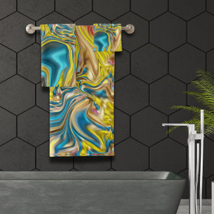Conjunto De Toalhas abstrato marble espirra azul-azul-turquesa-lacrime