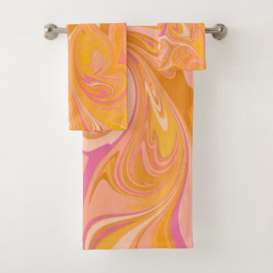 Conjunto De Toalhas Abstrato Marble Swirl Art em amarelo