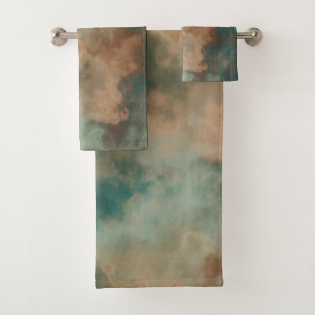 Conjunto De Toalhas Abstrato Marble Verde (Insitu)