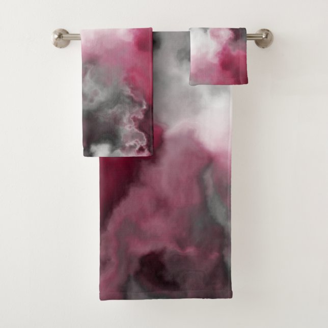 Conjunto De Toalhas Abstrato Mármore Rosa, Branco e Cinza (Insitu)