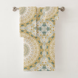Conjunto De Toalhas Abstrato Medallion Design em amarelo-mostarda