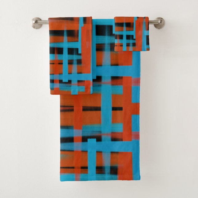 Conjunto De Toalhas Abstrato Modern Orange Blue Bruskes (Insitu)