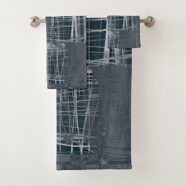 Conjunto De Toalhas abstrato moderno azul de aço (Insitu)