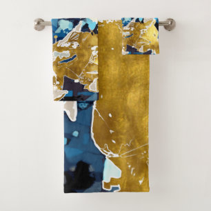 Conjunto De Toalhas Abstrato, moderno, colagem, ouro, marinho azul