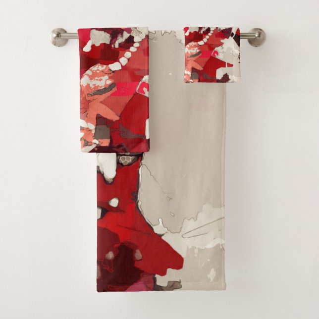 Conjunto De Toalhas Abstrato, moderno, colagem, vermelho, bege, burgun (Insitu)