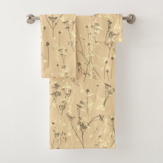 Conjunto De Toalhas Abstrato moderno de flores selvagens Cream Beige (Insitu)