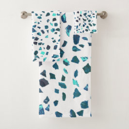 Conjunto De Toalhas Abstrato Moderno Marmoreado Turquoise Terrazzo