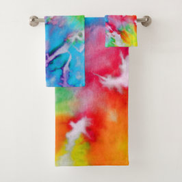 Conjunto De Toalhas Abstrato Moderno Rainbow Watercolor Batik Tie Dye