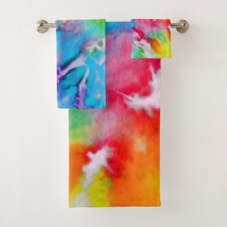 Conjunto De Toalhas Abstrato Moderno Rainbow Watercolor Batik Tie Dye
