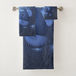 Conjunto De Toalhas Abstrato moderno Trendy Dusk Blue Fractal Art